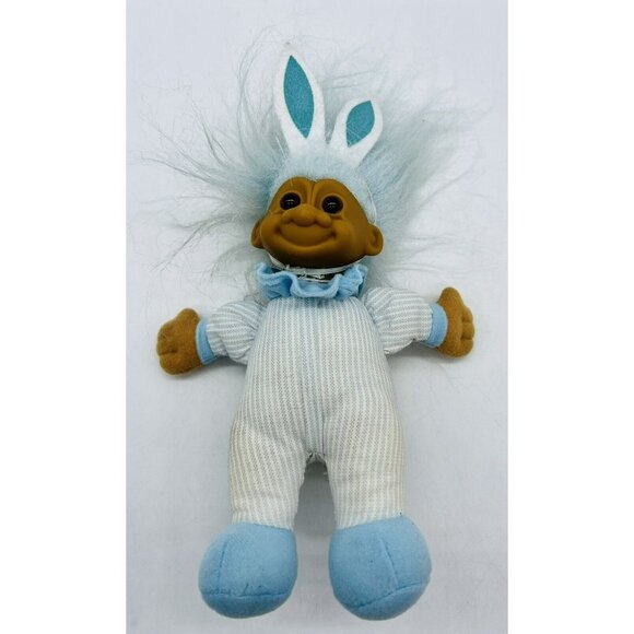 Russ Soft Body Easter Bunny Troll Ears Blue Stripes 9 inch Rabbit - Picture 4 of 6